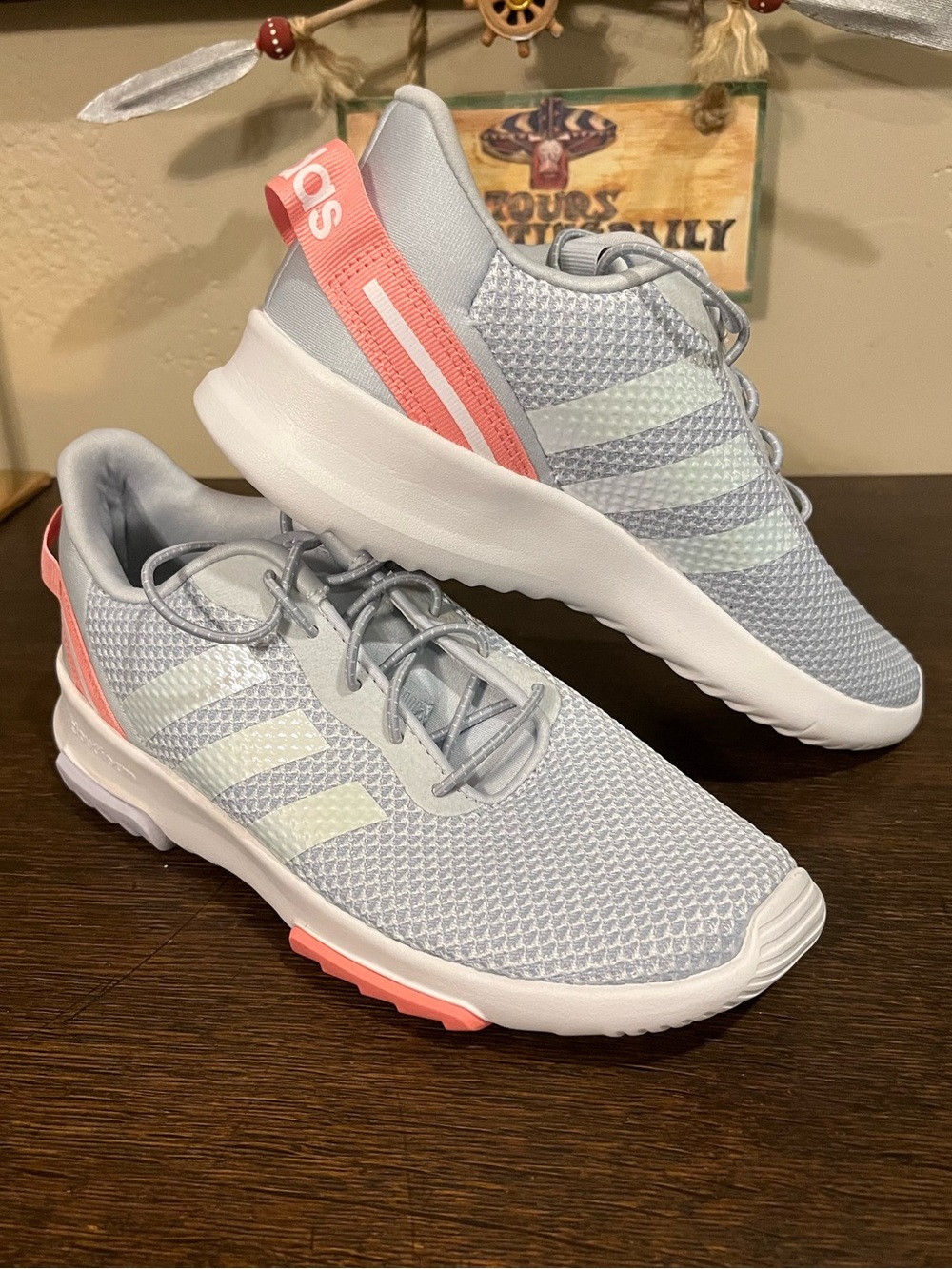 adidas Women’s/Kid’s Mesh Athletic Shoes - Light Gray with Coral Accents. NWOT